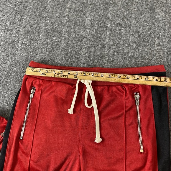 MNML Red Track Pants Mens Large Zipper Ankle Joggers Side Stripe - Picture 9 of 12